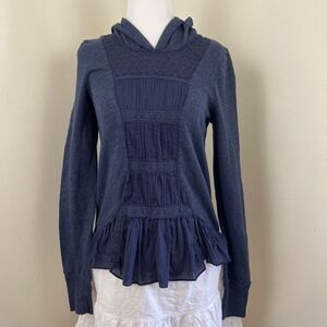E by Eloise Embroidered Ruffle Peplum Pullover Hoodie Jacket XS Blue Hooded
